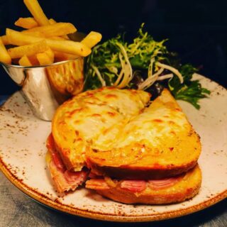 And here's another new one, baked sandwich with roast ham and black bomber cheddar and of course a side of fries 👌