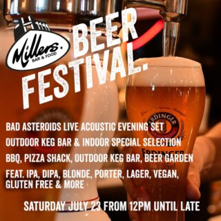 Millers beer festival is back baby! 
Saturday July 23 from 12pm until late. 
Featuring amazing ales, food and good times in Brighouse, Yorkshire.
Beer garden, pub, outdoor bar, pizza shack and BBQ.