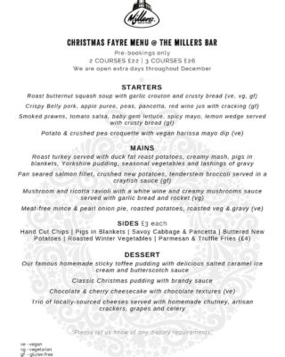 Updated Christmas Fayre menu now with added vegan options.
Drop us an email, message or phonecall to book your visit to dine from this delicious festive menu here this December.
You can also book a private dining space upstairs here this Christmas for groups of up to 24 or 30. Just get in touch🎅